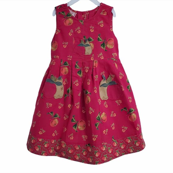 Cornelloki Baby Girl Vintage Dress Sz 2 Apple Pear Floral Sleeveless Cot… - Picture 1 of 11